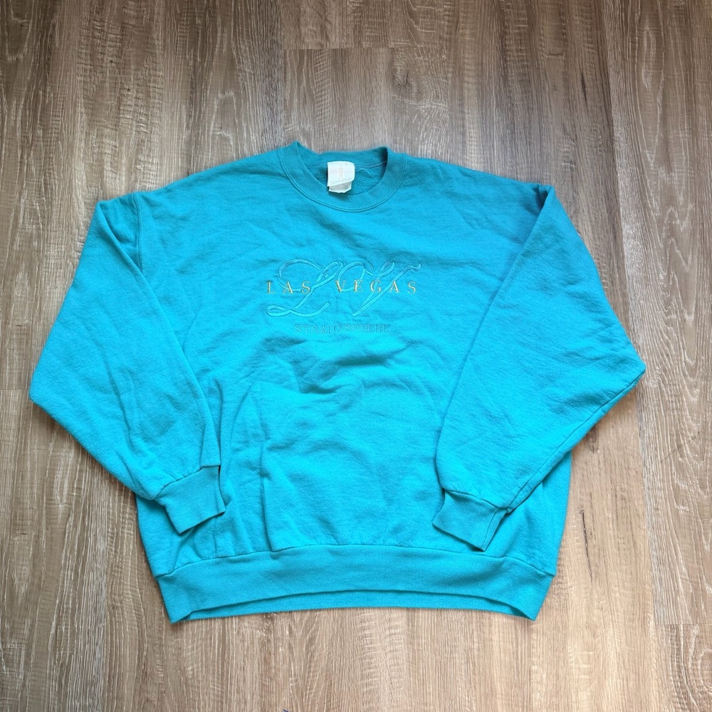 VTG Stratosphere Las Vegas Crewneck Sweatshirt XL Blue Cotton Souvenir‎